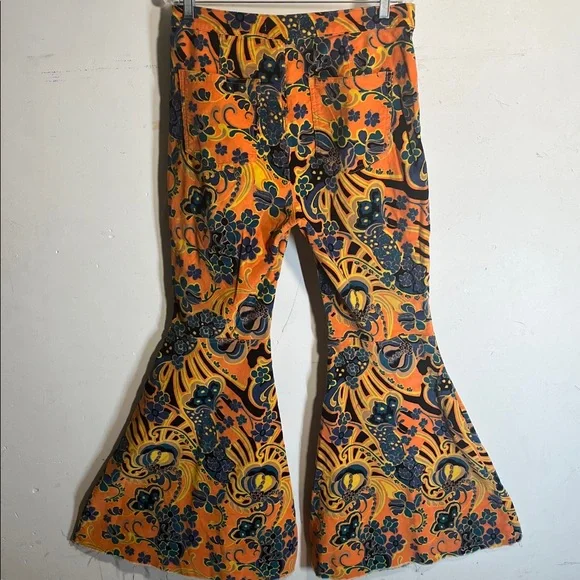 Free People Just Float On Printed Cord Flares Y2K